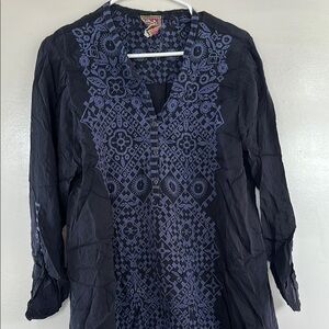 Johnny Was Blue Graphic 3/4 Sleeve Tunic